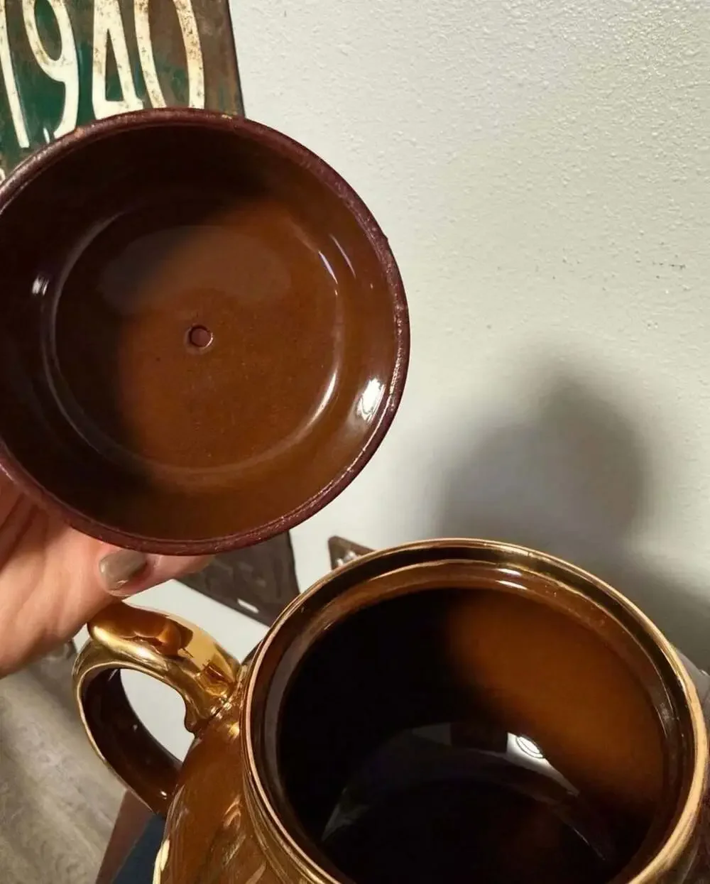 Gibsons Staffordshire England Vintage Ceramic Teapot Brown Gold Relief